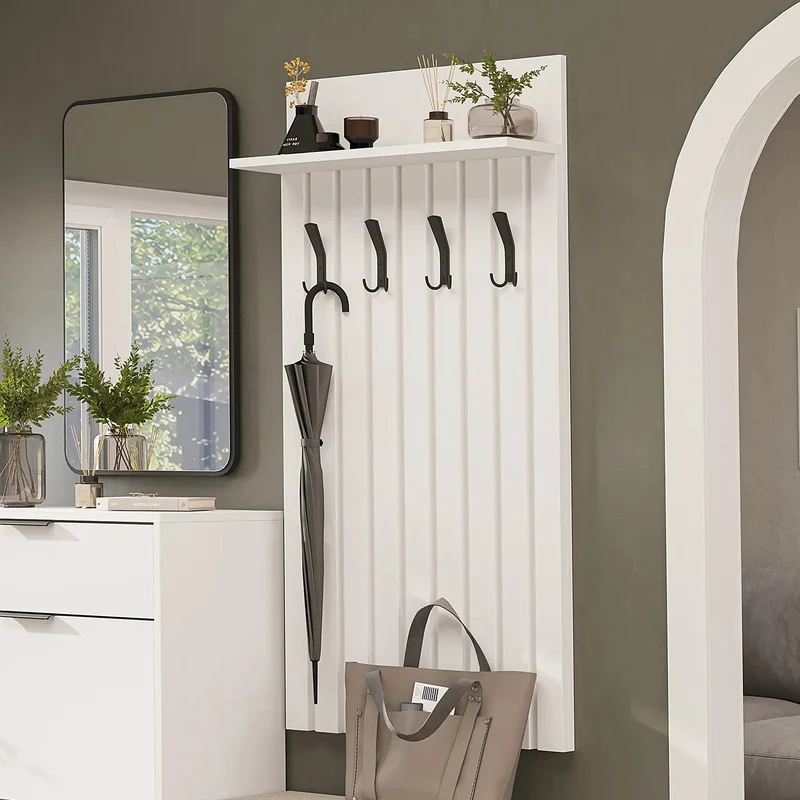 Roomart garderobepaneel NORD, 130 cm, met 4 dubbele haken en hoedenplank, in 2 kleuren