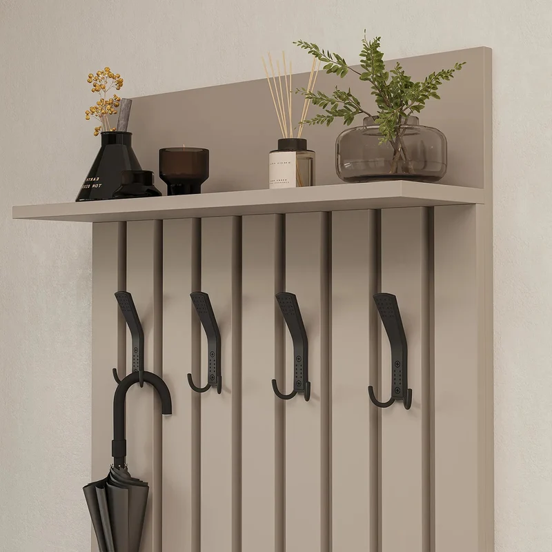 Roomart garderobepaneel NORD, 130 cm, met 4 dubbele haken en hoedenplank, in 2 kleuren