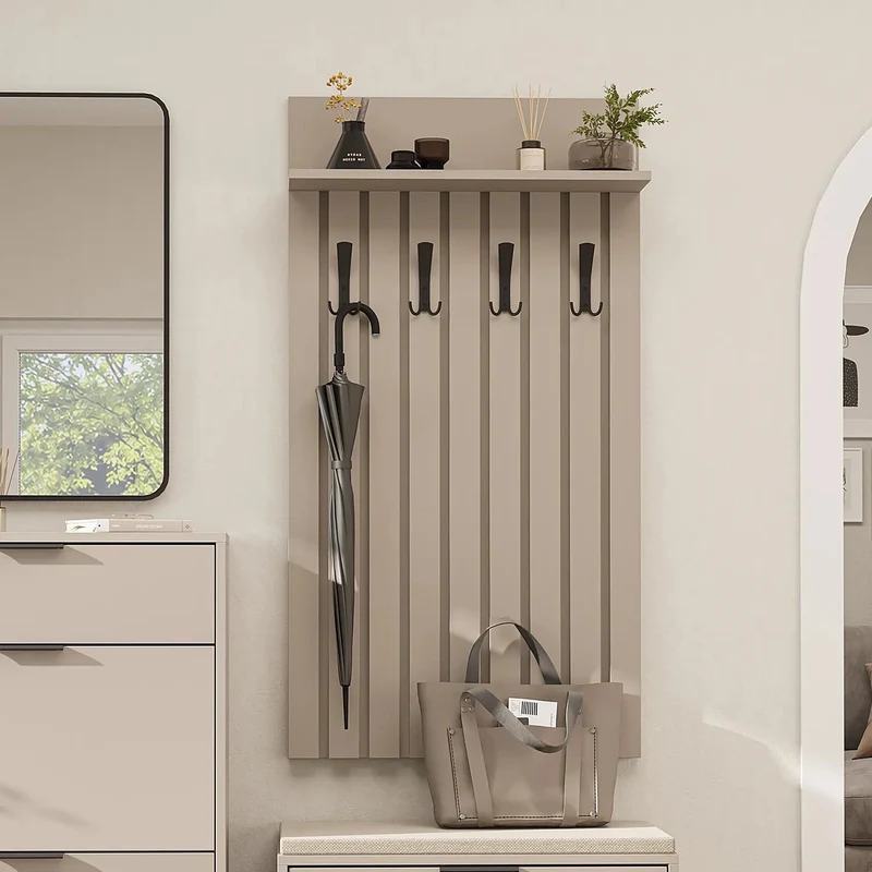 Roomart garderobepaneel NORD, 130 cm, met 4 dubbele haken en hoedenplank, in 2 kleuren