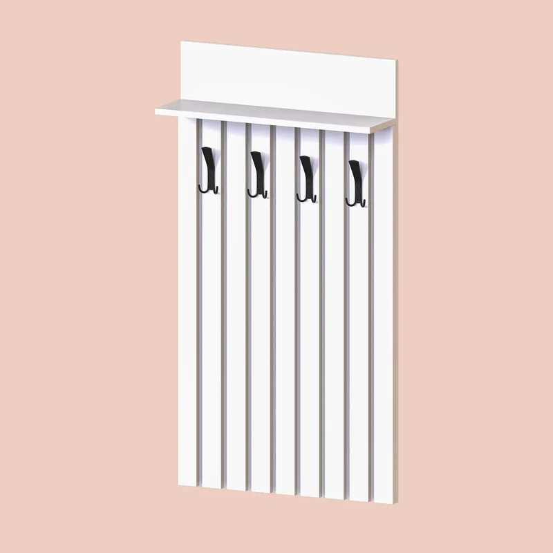 Roomart garderobepaneel NORD, 130 cm, met 4 dubbele haken en hoedenplank, in 2 kleuren