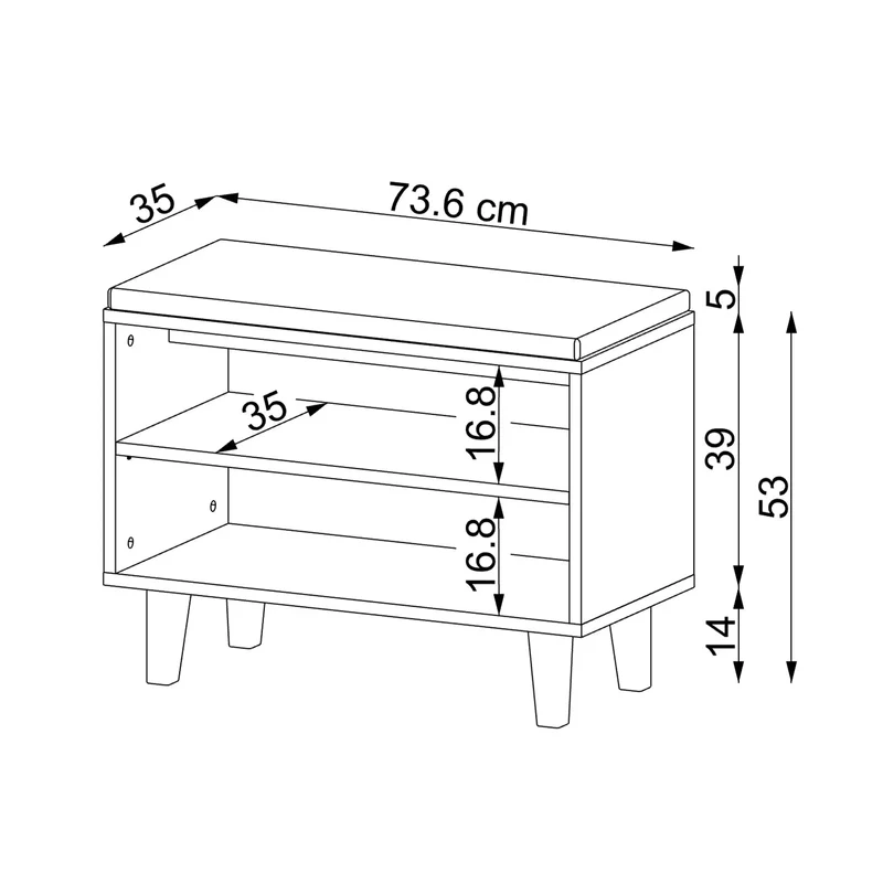 Roomart Sitzbank NORD mit 2 offenen Schuhfächern und Sitzkissen, 73,6 cm, in 2 Farben