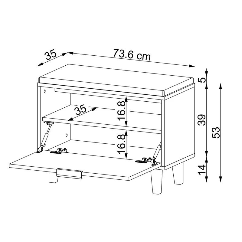 Roomart zitbank NORD met schoenklep en zitkussen, 73,6 cm, in 2 kleuren