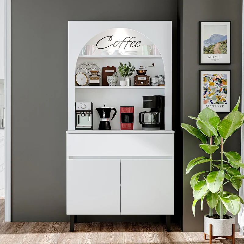 Roomart Küchenschrank VENEDIK, 90 cm, Kaffeebar mit LED und Schublade, in 4 Farben
