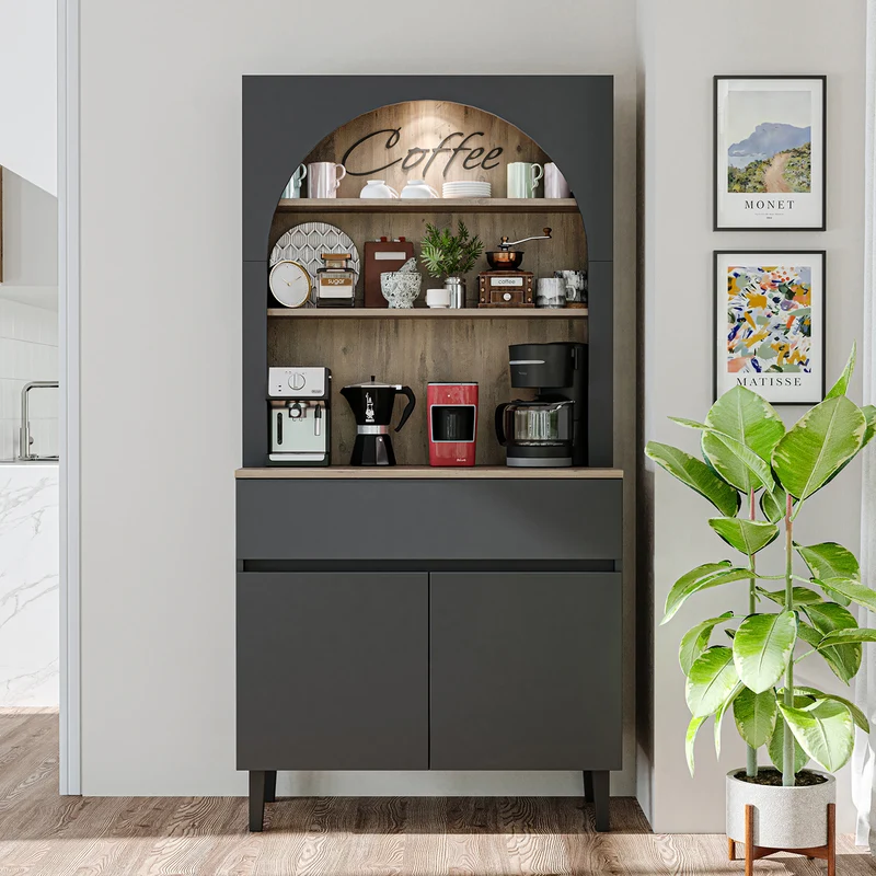 Roomart Küchenschrank VENEDIK, 90 cm, Kaffeebar mit LED und Schublade, in 4 Farben