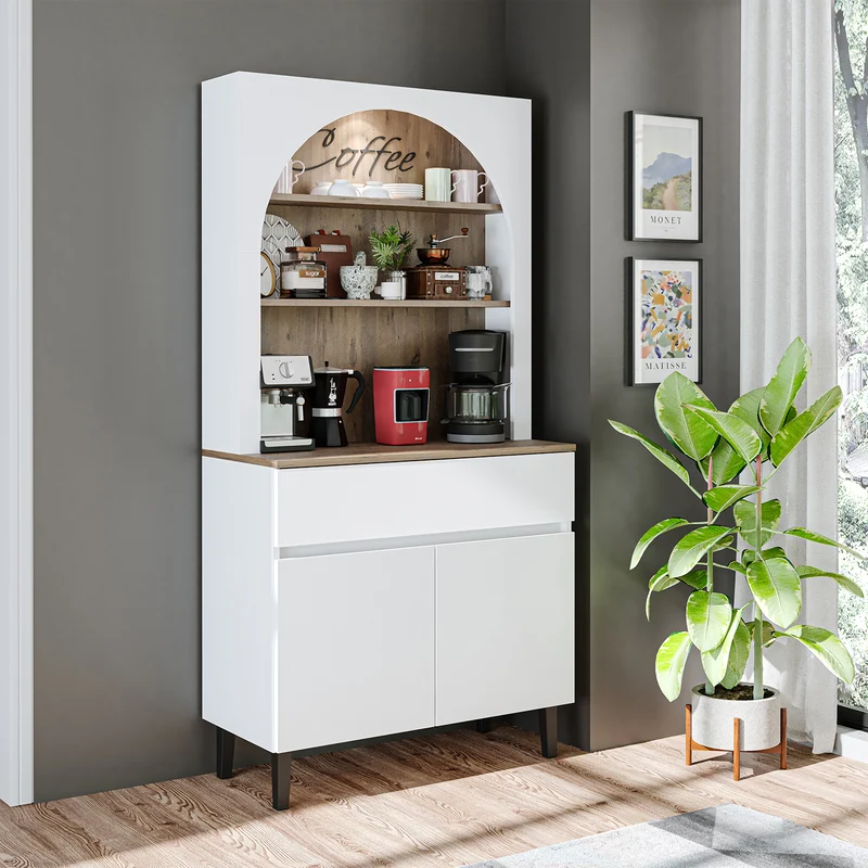 Roomart Küchenschrank VENEDIK, 90 cm, Kaffeebar mit LED und Schublade, in 4 Farben