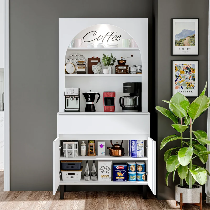 Roomart Küchenschrank VENEDIK, 90 cm, Kaffeebar mit LED und Schublade, in 4 Farben