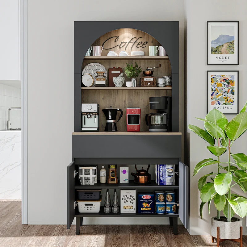 Roomart Küchenschrank VENEDIK, 90 cm, Kaffeebar mit LED und Schublade, in 4 Farben