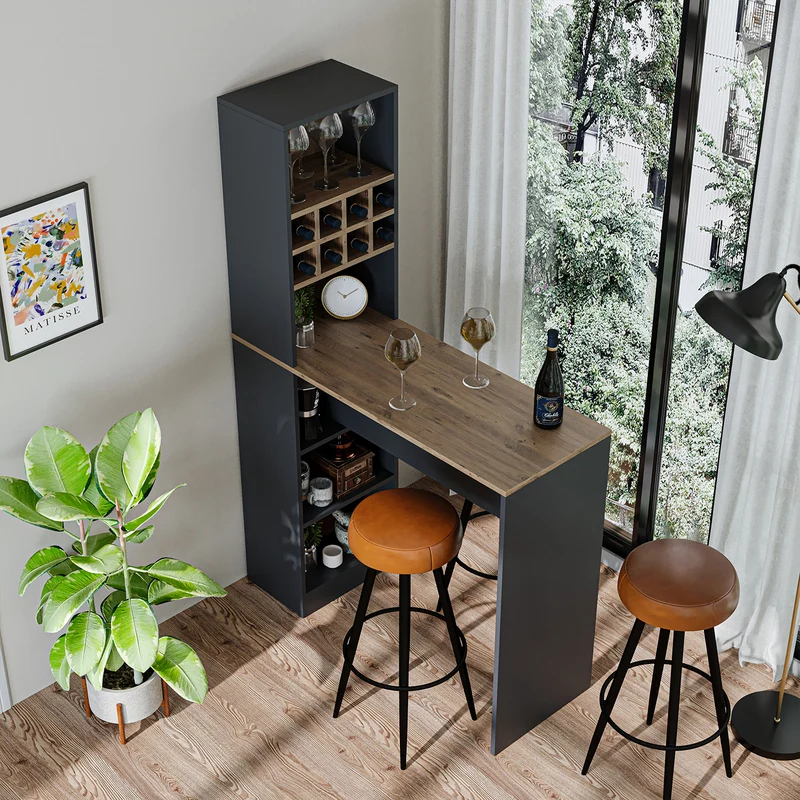 Roomart Bartisch DUBLIN, 120 cm, Stehtisch mit Weinregal, in 4 Farben