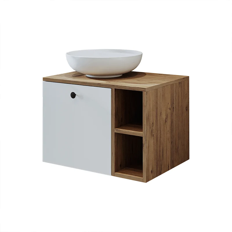Roomart 4-delige badkamermeubelset LOTUS, 65 cm, met ronde opzetwastafel en hoge kast, in 3 kleuren