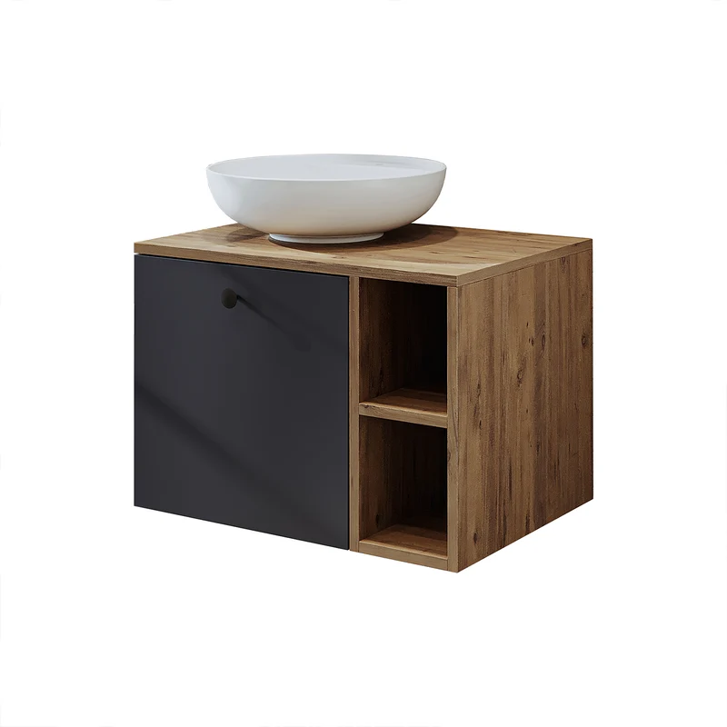 Roomart 4-delige badkamermeubelset LOTUS, 65 cm, met ronde opzetwastafel en hoge kast, in 3 kleuren