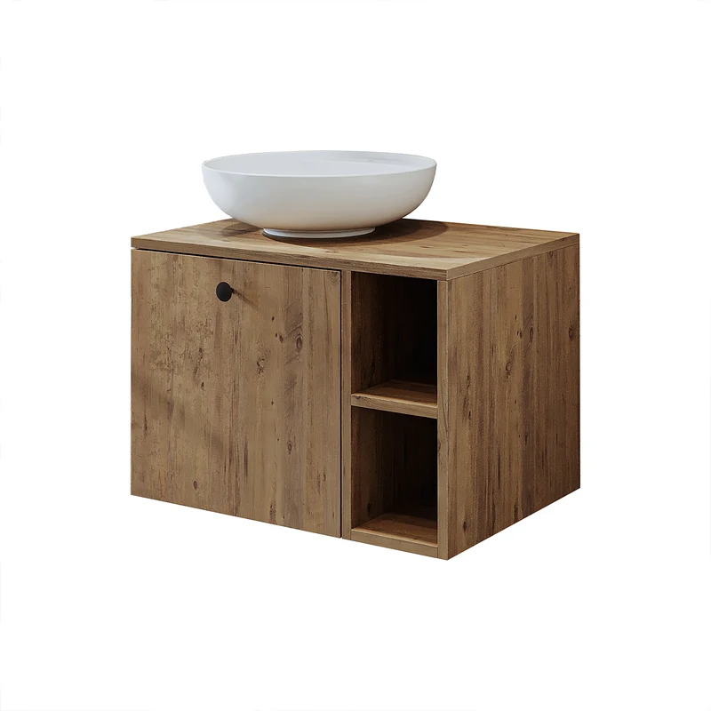Roomart 4-delige badkamermeubelset LOTUS, 65 cm, met ronde opzetwastafel en hoge kast, in 3 kleuren