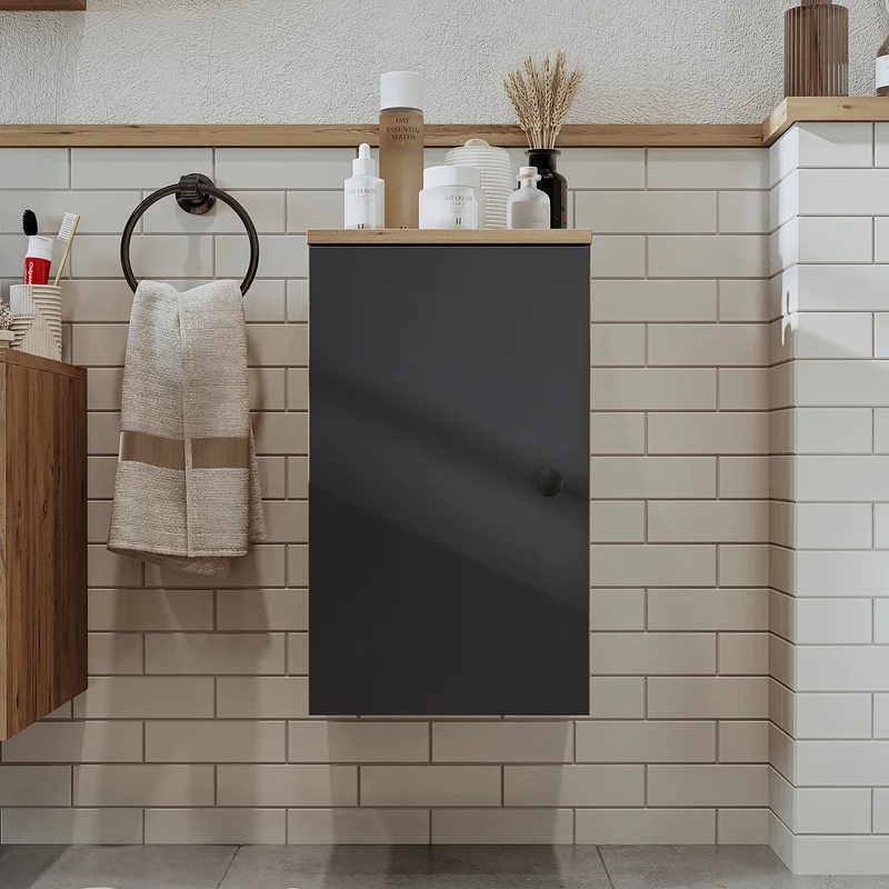 Roomart 4-delige badkamermeubelset LOTUS, 65 cm, met ronde opzetwastafel en hoge kast, in 3 kleuren
