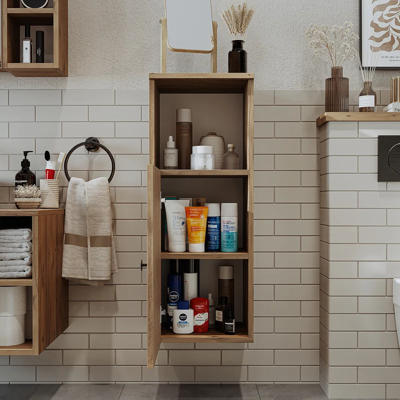 Roomart badkamermeubelset LOTUS 95 cm – 4-delig badkamermeubel met keramische wastafel, spiegelkast & kolomkast – Modern design
