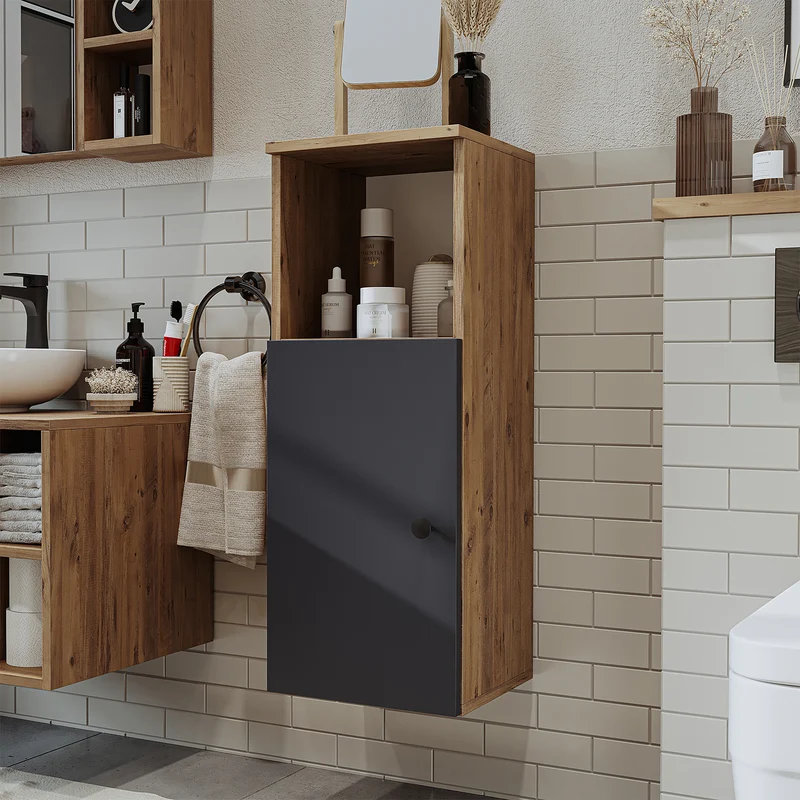 Roomart badkamermeubelset LOTUS 95 cm – 4-delig badkamermeubel met keramische wastafel, spiegelkast & kolomkast – Modern design