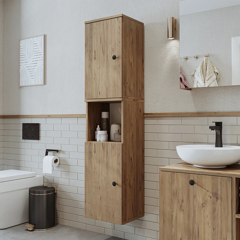 Roomart 4-delige badkamermeubelset LOTUS, 95 cm, met ovale opbouwkom en hoge kast, in 3 kleuren