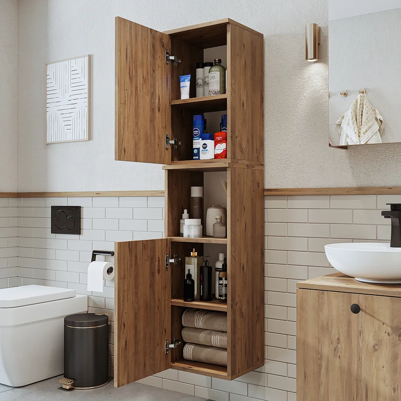 Roomart 4-delige badkamermeubelset LOTUS, 95 cm, met ovale opbouwkom en hoge kast, in 3 kleuren
