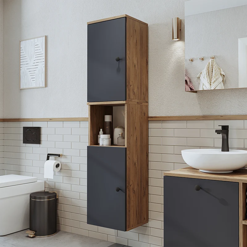 Roomart 4-delige badkamermeubelset LOTUS, 95 cm, met ovale opbouwkom en hoge kast, in 3 kleuren