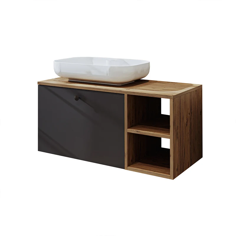 Roomart 4-delige badkamermeubelset LOTUS, 95 cm, met ovale opbouwkom en hoge kast, in 3 kleuren
