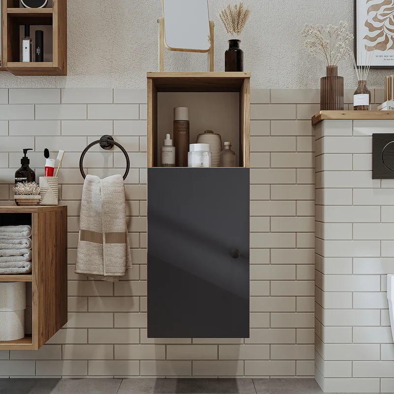 Roomart 4-delige badkamermeubelset LOTUS, 95 cm, met ovale opbouwkom en hoge kast, in 3 kleuren