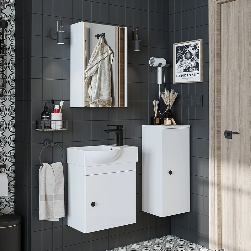 Roomart Badmöbel-Set PUNTO, 46 cm, schmales Gäste-WC-Set mit Spiegelschrank, in 4 Farben
