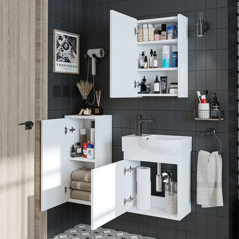 Roomart Badmöbel-Set PUNTO, 46 cm, schmales Gäste-WC-Set mit Spiegelschrank, in 4 Farben