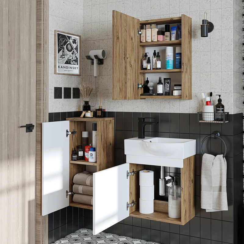 Roomart Badmöbel-Set PUNTO, 46 cm, schmales Gäste-WC-Set mit Spiegelschrank, in 4 Farben