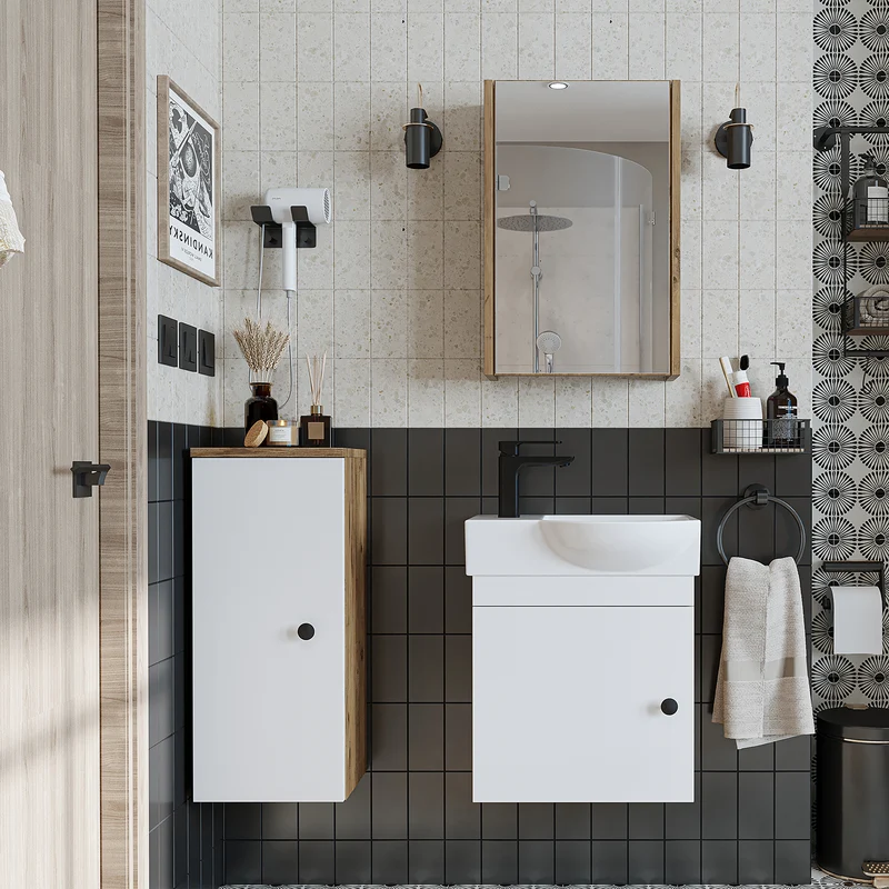 Roomart Badmöbel-Set PUNTO, 46 cm, schmales Gäste-WC-Set mit Spiegelschrank, in 4 Farben