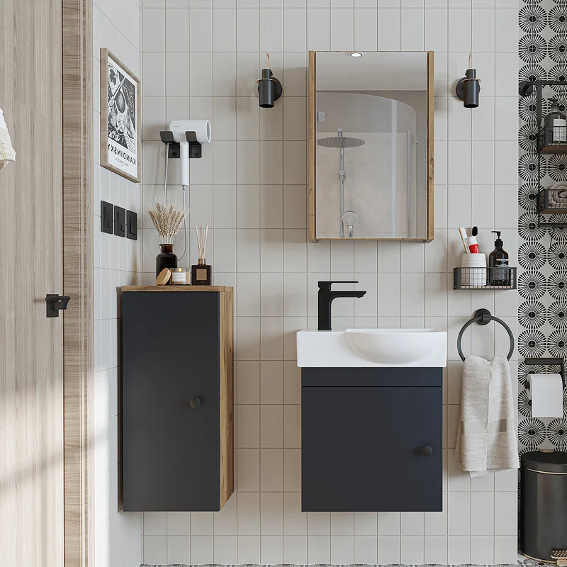 Roomart Badmöbel-Set PUNTO, 46 cm, schmales Gäste-WC-Set mit Spiegelschrank, in 4 Farben