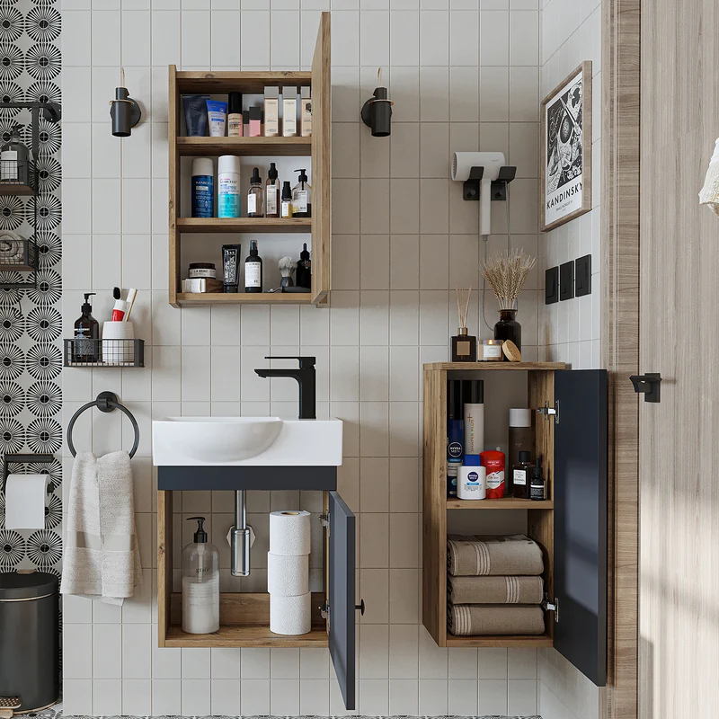 Roomart Badmöbel-Set PUNTO, 46 cm, schmales Gäste-WC-Set mit Spiegelschrank, in 4 Farben