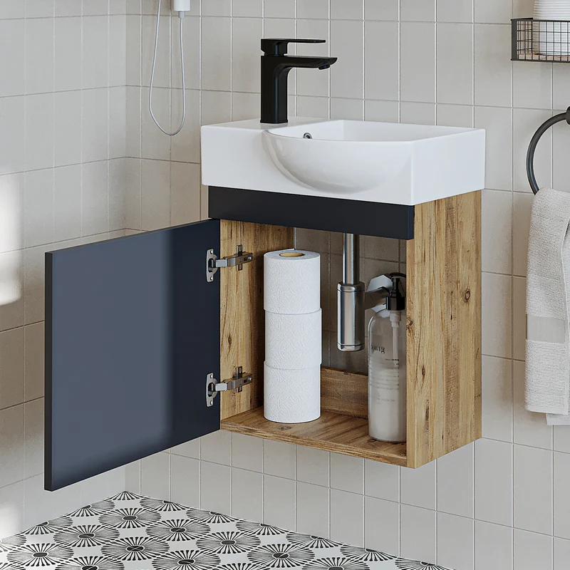 Roomart Badmöbel-Set PUNTO, 46 cm, schmales Gäste-WC-Set mit Spiegelschrank, in 4 Farben