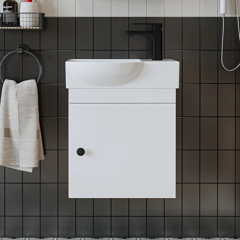 Roomart Badmöbel-Set PUNTO, 46 cm, schmales Gäste-WC-Set mit Spiegelschrank, in 4 Farben