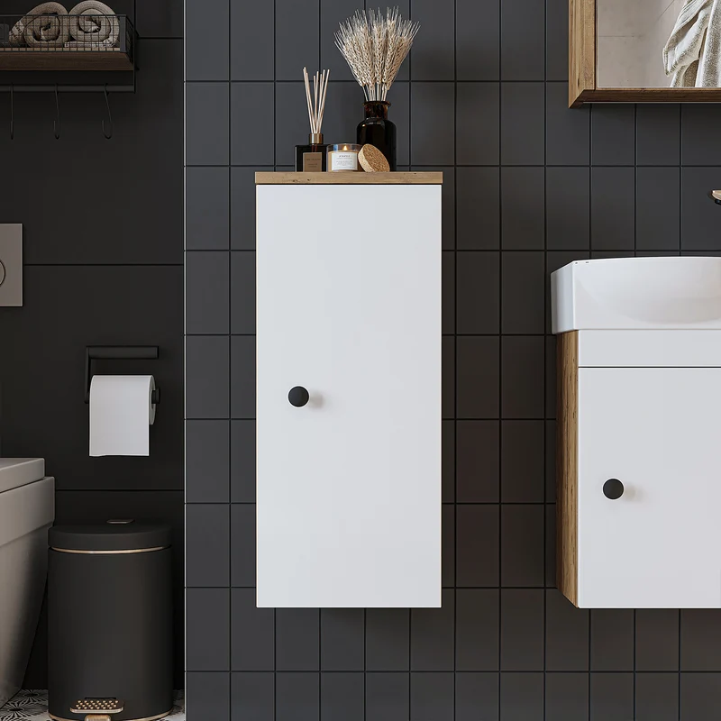 Roomart Badmöbel-Set PUNTO, 46 cm, schmales Gäste-WC-Set mit Spiegelschrank, in 4 Farben
