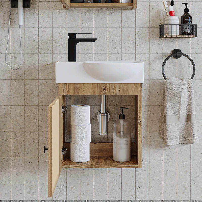 Roomart Badmöbel-Set PUNTO, 46 cm, schmales Gäste-WC-Set mit Spiegelschrank, in 4 Farben