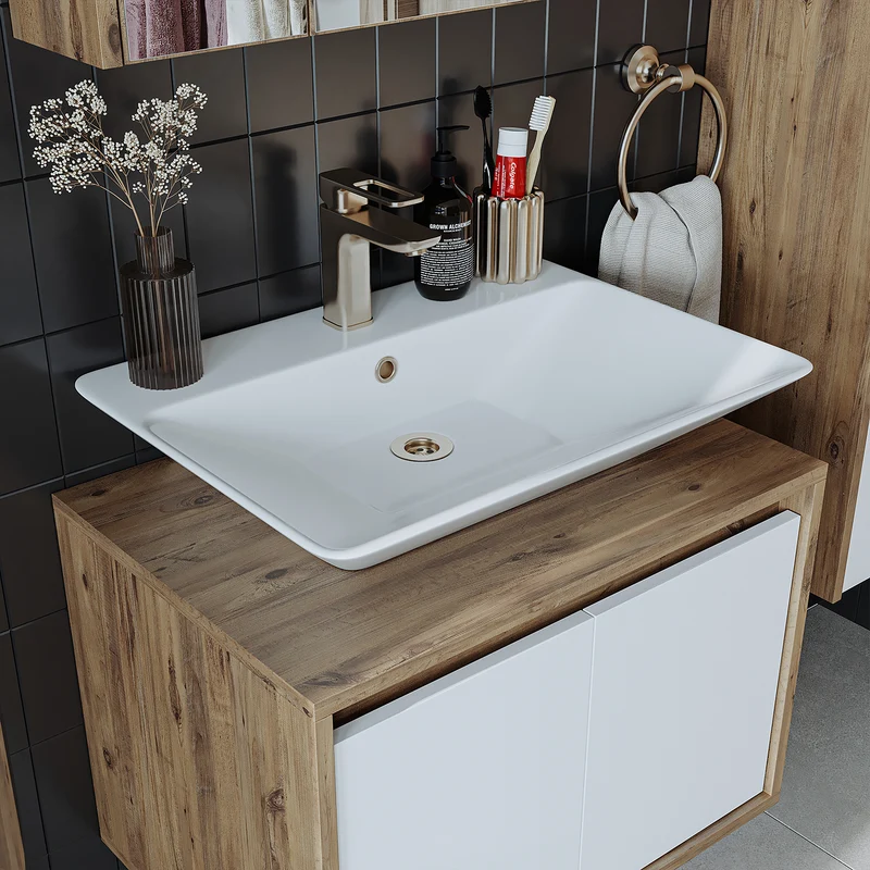 Roomart 4-delige badmeubelset ATLANTIC 65 cm, opzetwastafel en kolomkast, in 5 kleuren