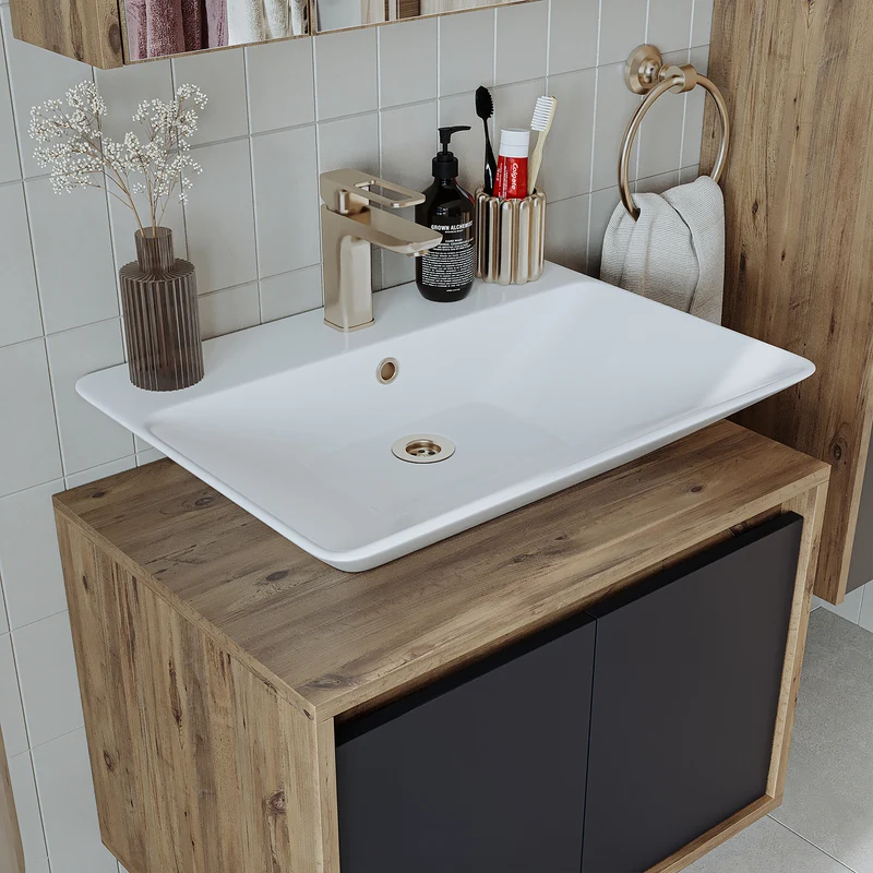 Roomart 4-delige badmeubelset ATLANTIC 65 cm, opzetwastafel en kolomkast, in 5 kleuren
