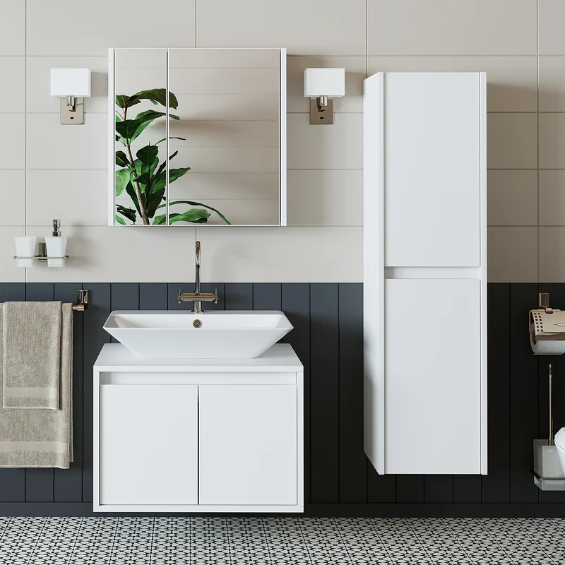 Roomart 4-delige badmeubelset ATLANTIC 65 cm, opzetwastafel en kolomkast, in 5 kleuren