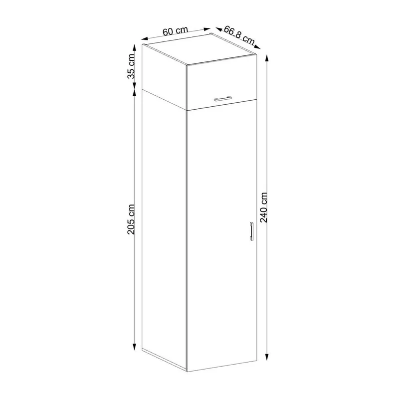 Roomart Hochschrank 60 cm, 205 oder 240 cm hoch, mit Einlegeböden, in 3 Farben