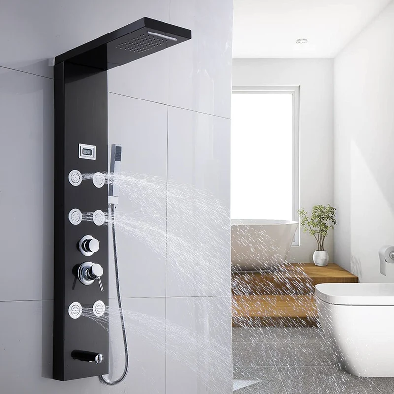 Edelstahl Duschpaneel - mit Regendusche Handbrause Massagedusche - Schwarz