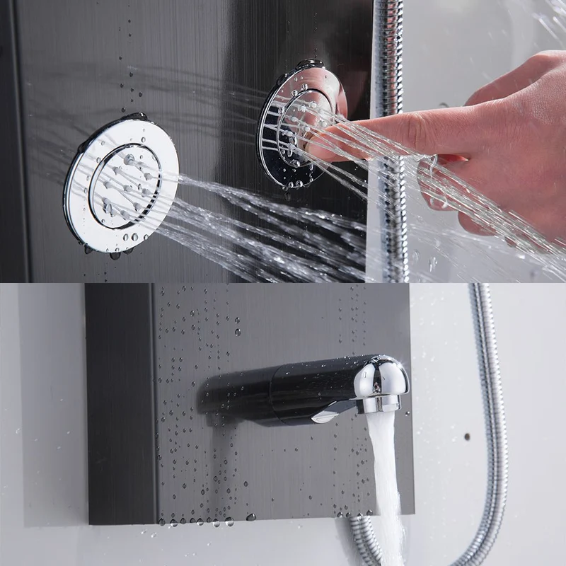 Edelstahl Duschpaneel - mit Regendusche Handbrause Massagedusche - Schwarz