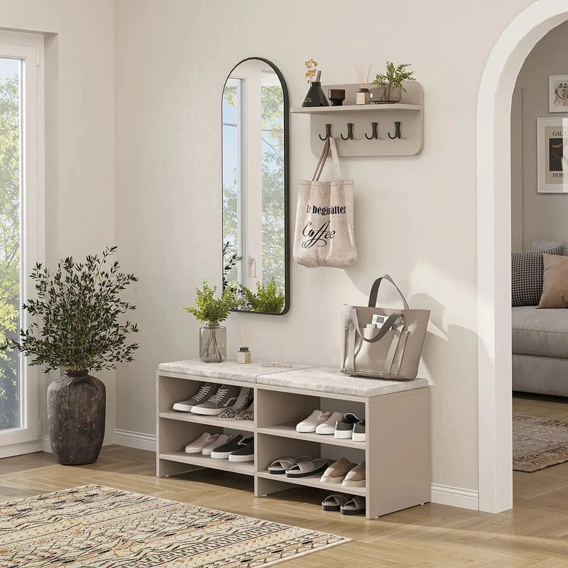 Roomart 3-teiliges Garderobenset LENA, mit Sitzbank 120 cm, Wandgarderobe und Bogenspiegel, in 2 Farben