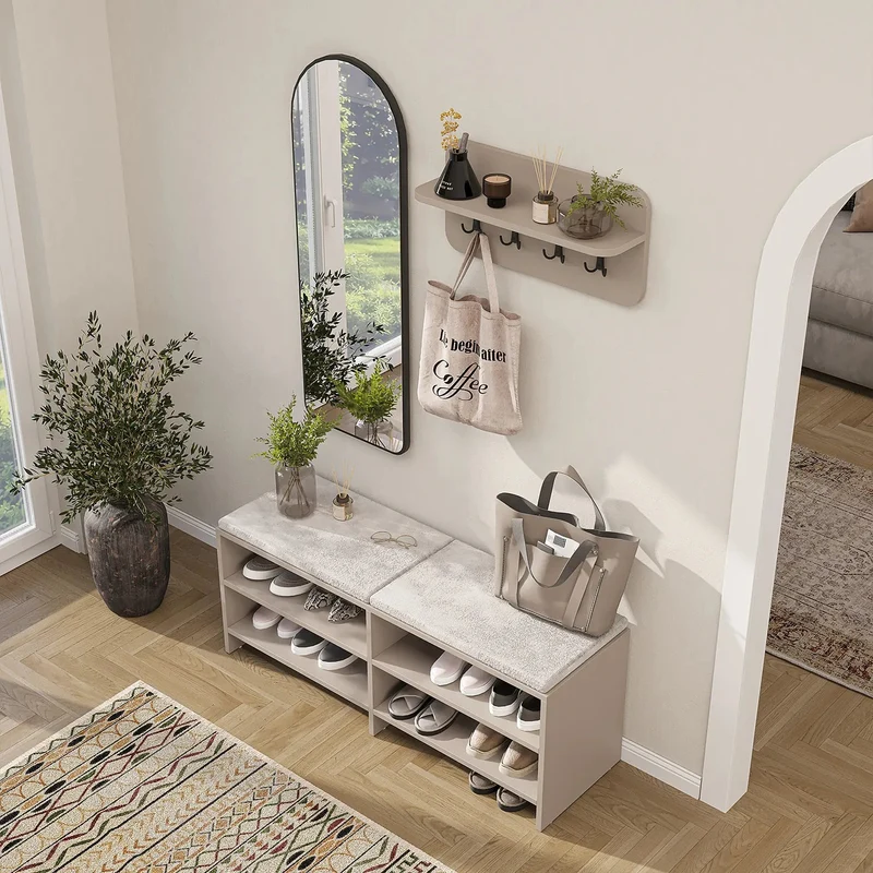 Roomart 3-teiliges Garderobenset LENA, mit Sitzbank 120 cm, Wandgarderobe und Bogenspiegel, in 2 Farben