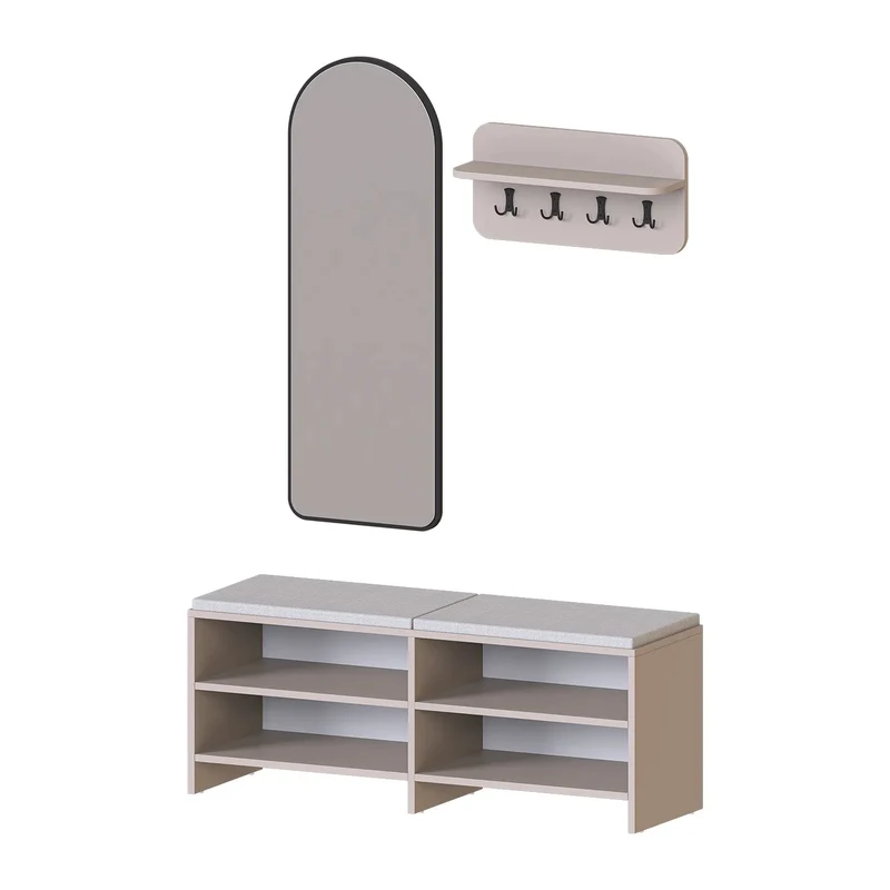 Roomart 3-teiliges Garderobenset LENA, mit Sitzbank 120 cm, Wandgarderobe und Bogenspiegel, in 2 Farben