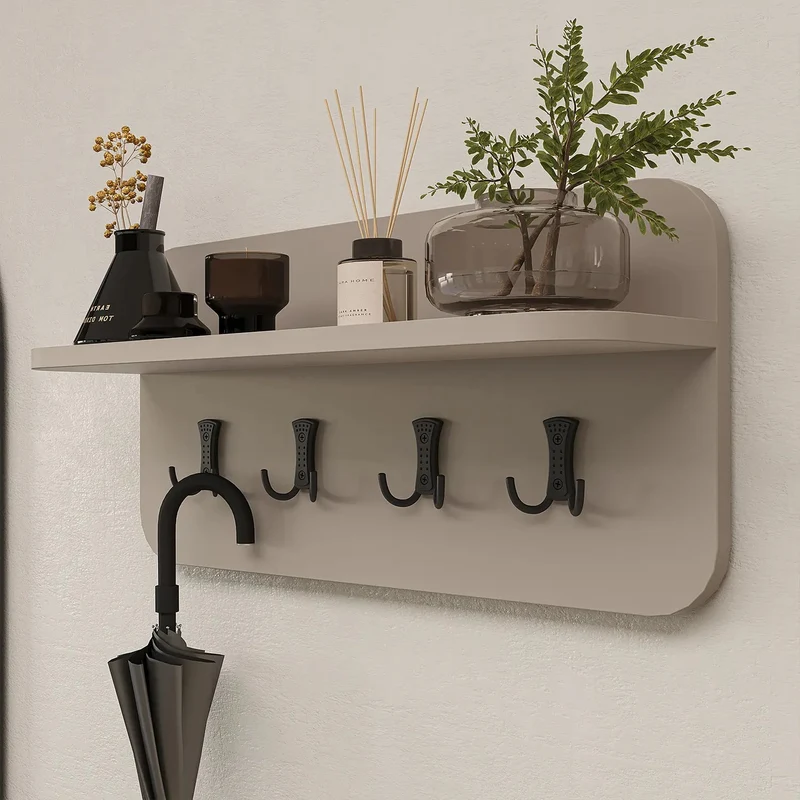 Roomart 4-teiliges Garderobenset NORD, mit 2 offenen Sitzbänken, Wandgarderobe und ovalem Spiegel, in 2 Farben