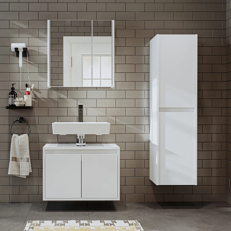 Roomart 3-teiliges Badmöbel-Set MELONA-S1, 65 cm, ohne Becken, mit Hochschrank, in 4 Farben