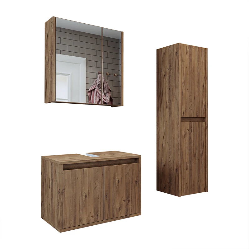 Roomart 3-teiliges Badmöbel-Set MELONA-S1, 65 cm, ohne Becken, mit Hochschrank, in 4 Farben