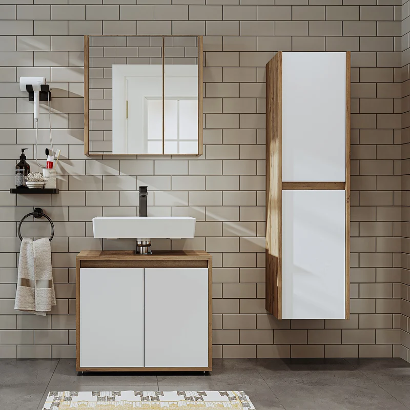 Roomart 3-delige badkamermeubelset MELONA-S2, 65 cm, zonder wastafel, met spiegel- en hoge kast, in 4 kleuren