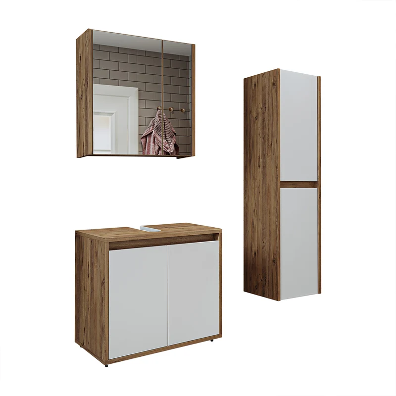 Roomart 3-delige badkamermeubelset MELONA-S2, 65 cm, zonder wastafel, met spiegel- en hoge kast, in 4 kleuren