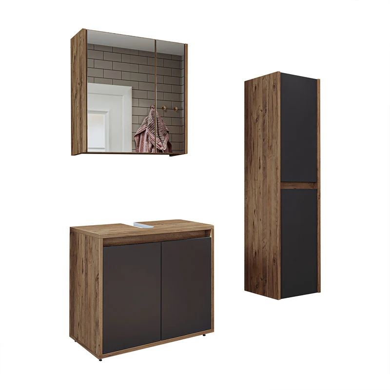 Roomart 3-delige badkamermeubelset MELONA-S2, 65 cm, zonder wastafel, met spiegel- en hoge kast, in 4 kleuren