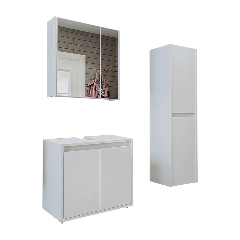 Roomart 3-delige badkamermeubelset MELONA-S2, 65 cm, zonder wastafel, met spiegel- en hoge kast, in 4 kleuren