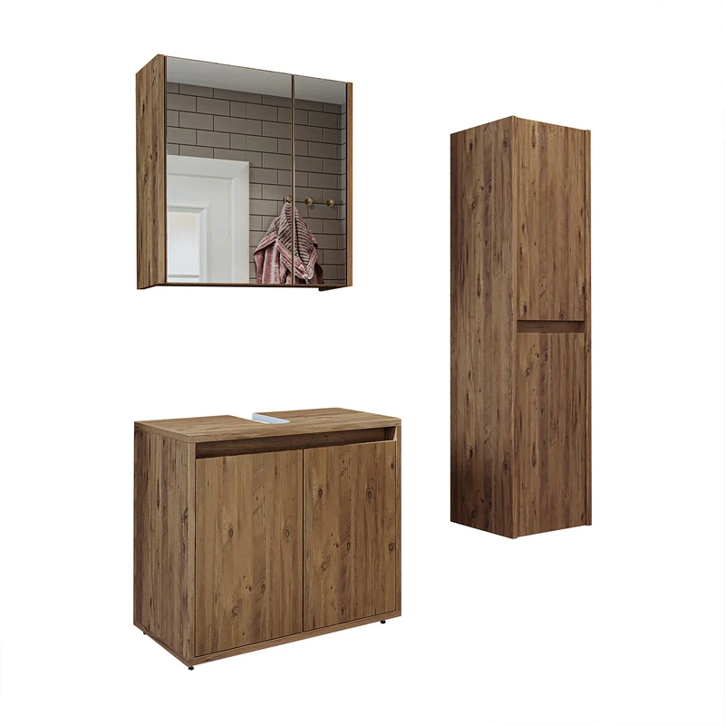 Roomart 3-delige badkamermeubelset MELONA-S2, 65 cm, zonder wastafel, met spiegel- en hoge kast, in 4 kleuren